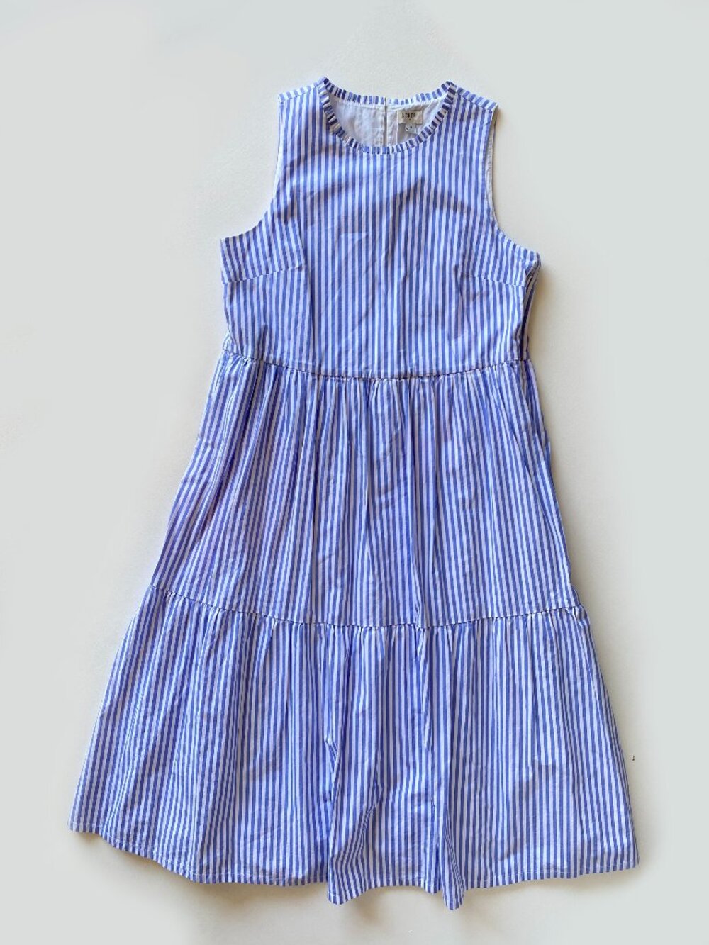 J.Crew Sleeveless Tiered Midi Dress Cotton Poplin Size 4 Striped Pockets